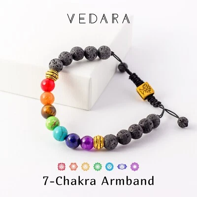7-Chakra Armband – Mit Steinperlen aus Chakra-Aktiven Edelsteinen - Lavaperlen - Bild 1 von 2