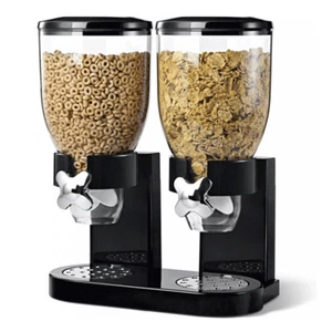 CEREAL DISPENSER DOUBLE SIZE DRY FOOD KITCHEN STORAGE TWIN CONTAINER MACHINE - Picture 1 of 6