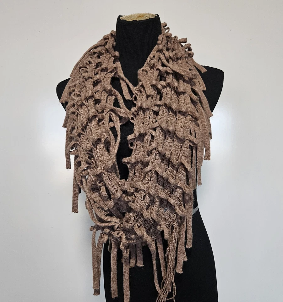 Charlotte Russe Open Knit Fringe Lightweight Brown Scarf Travel Careerwear Boho - Image 1 of 4