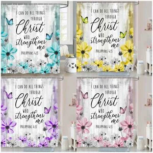 Watercolor Flowers Religious Garden Extra Long Fabric Shower Curtain Waterproof - Picture 1 of 11