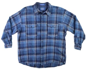 VTG 90s PENDLETON USA Men’s L Blue Plaid Button Down Wool Field Shirt Washable - Picture 1 of 7