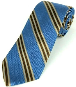 Brooks Brothers 346 Men's 100% Silk Tie Striped Blue Brown 3 1/4" W x 58 3/4" L - Picture 1 of 12