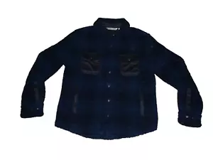 Peter Millar Men's Navy Plaid High Pile Sherpa Fleece Shirt Jacket $248 Sz M - Picture 1 of 7