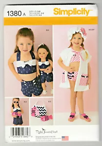 Simplicity 1380 Girls Swimsuit & 18" Doll Clothes Size 3-8 Pattern UNCUT Bag-Hat - Picture 1 of 2