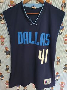 Vintage 90s Champion Dirk Nowitzki Dallas Mavericks Jersey Sz 52 2XL NBA