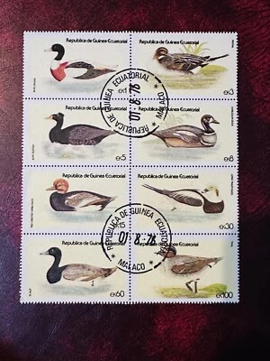 Equatorial Guinea 1978 Minisheet Block of 8 Stamps CTO Ducks Fauna Water Birds - Image 1 of 2