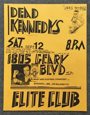 1981 Flyer Dead Kennedys Elite Club San Francisco Punk Rock - Image 1 of 2
