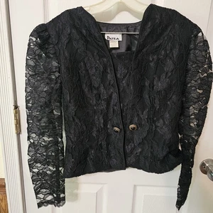 Patra Blazer Black Lace Double Breasted Sz 6 Vintage Whimsi Goth Witchy Cropped - Picture 1 of 13