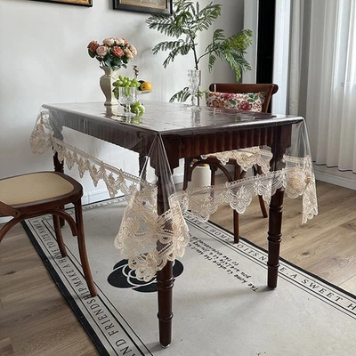 Coffee Table Decor Lace Edged Mat Oil Resistant Tablecloth Easy To Use - Image 1 of 4