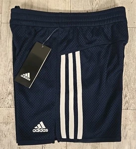 Adidas Shorts XS (6/6X) Girls Navy 3 Stripes Mesh NEW - Picture 1 of 9