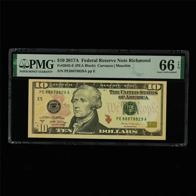 2017A Federal Reserve Note Richmond 10 Dollars Fr#2045-E PMG 66 EPQ Gem UNC - Image 1 of 4