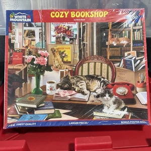 White Mountain Puzzle COZY BOOKSHOP Dog Cats 500 Piece New Sealed Steve Read Art - Picture 1 of 14