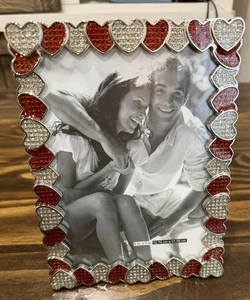 Marco de fotos de corazón con joyas de papiro 5x7 rojo plata estrás San Valentín nuevo con etiquetas - Imagen 1 de 9