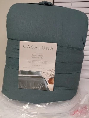 Casaluna Heavyweight Linen Blend Comforter Set King/ Cal King Size Green - Image 1 of 4