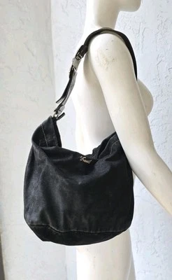 Bolso de hombro hobo de lona encerada negro fósil Y2K correa holgada adornada Foto 1 de 4