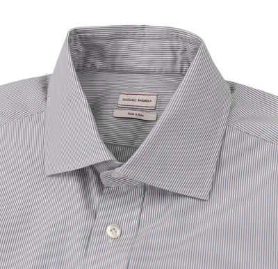 Luciano Barbera Dress Shirt Mens Large Gray Stripe Made In Italy Button Cotton - Image 1 of 4
