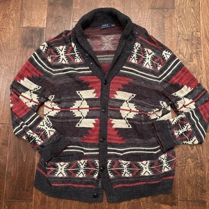 Polo Ralph Lauren Aztec Southwest Shawl Cardigan Sweater Men's XL Blue Red RRL - Picture 1 of 8