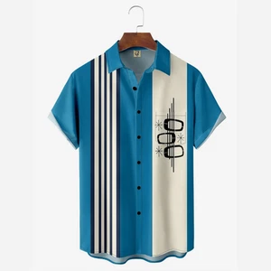 Bowling Geometric Blue Hawaiian Shirt Summer Vibes - Picture 1 of 5