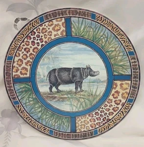 Vintage Gien France 12” Savane Rhino Decorative Plate Creation D.L. Garanti - Picture 1 of 4