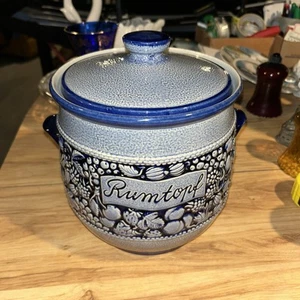Vintage Marzi & Remy Rumtopf Blue Salt Glaze Crock 3042 W/Lid Made In Germany - Picture 1 of 14