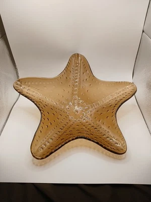 Vintage Amber Mudpie Glass Art Starfish Serving Dish Pebbled Brown 13”  - Image 1 of 4