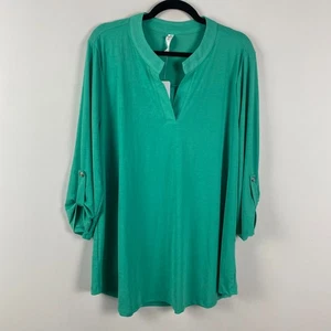 Liebe Scarlett Lizzie Bluse Gr. XL Tunika Stretch Schlitz Ausschnitt einfarbig grün - Bild 1 von 10