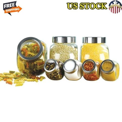 Juego de almacenamiento de cocina de vidrio de 7 piezas con tapa duradero moderno de fácil acceso utilitario nuevo Foto 1 de 4