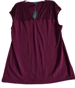 Lauren Ralph Lauren Damen Top Spitze Akzente Burgunderrot Gr. XL - Bild 1 von 4