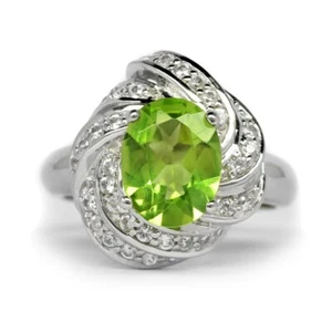 9x7mm Natürliches Grün Peridot Ring mit Weißem Zirkonia IN 925 Sterling Silver - Bild 1 von 2