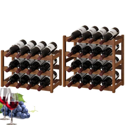 Estante apilable para almacenamiento de vino de bambú macizo de 3/4 niveles 12/16 botellas Foto 1 de 4