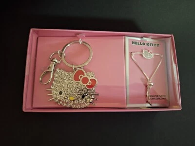 Llavero Hello Kitty estrás y pulsera de circonitas cúbicas chapada en plata (nuevo) Foto 1 de 4
