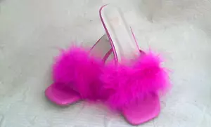 Pluma Rosa Mujer Toboganes Talla 41 UK 9.5 US M Tacón Transparente 2.5" Ligeramente Usado - Imagen 1 de 6