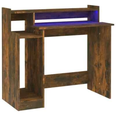 VIDAXL Schreibtisch Computertisch Mit LEDs Räuchereiche 97x90x45 Cm Spanplatte