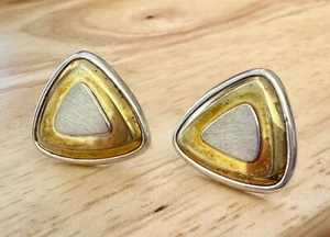 Vintage Mexico 925 Sterling Silver and Gold Tone Triangle Earrings 13.5 grams - Picture 1 of 5