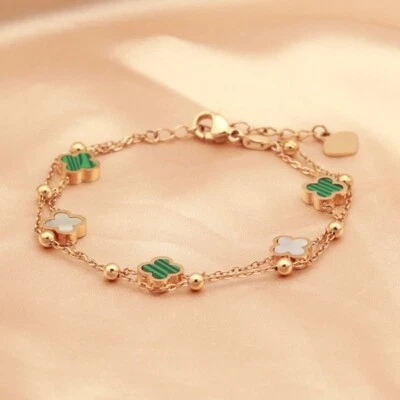 Pulseras con dije de diseño de flores de trébol de hoja de la suerte regalo de moda-verde/plateado- Foto 1 de 3