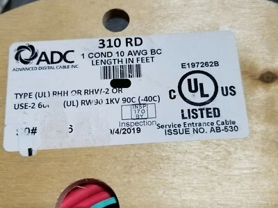 Advanced Digital Cable 310 #10awg Stranded USE-2 RHH RHW-2 XLPE Wire Red /50ft - Image 1 of 4