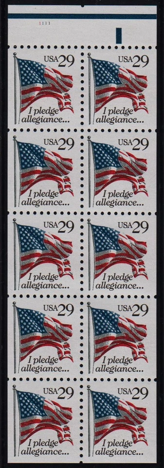 1992 Pledge of Allegiance Flag  Sc 2593a never folded MNH, plate number 1111 - Image 1 of 1