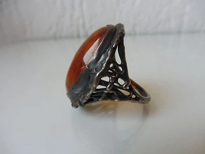 Bella, vecchio Anello, 800 Argento Con Ambra - Immagine 1 di 4