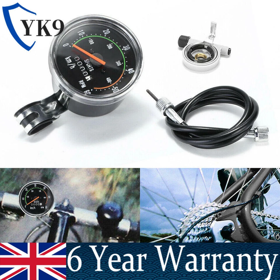 Vintage Style Bicycle Bike Speedometer Analog Mechanical Odometer With Plastic - Image 1 of 4