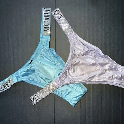 NWT Victoria's Secret XS PANTY LOT BLUE lilac purple love silver SHINE STRAP - Image 1 of 3
