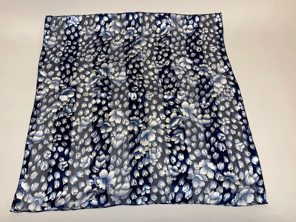 Faux Silk Scarf Women Small Square Print Dark Navy Blue Flowers Tulips Ladies - Image 1 of 1