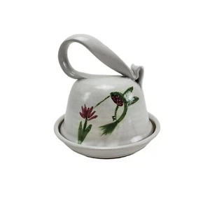 Vintage handgefertigte Kolibri & Blume Kunstkeramik bedeckt Steinzeug Schale signiert - Bild 1 von 10