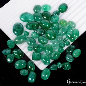 Certified 600 Cts/54 Pcs Natural Zambian Green Emerald Mixed Cab Loose Gems Lot - Picture 1 of 6