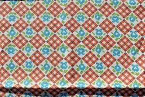 Vintage Art Deco Feed / Flour Sack Fabric w Stitch Marks Orange & Turquiose 28W - Picture 1 of 4