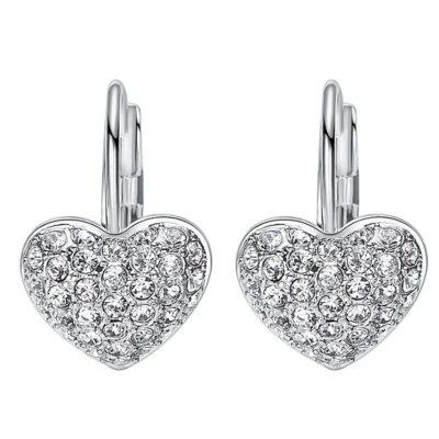 Thick 18K White Gold Filled Made With SWAROVSKI Element Slim Heart Hoop Earrings Foto 1 de 4