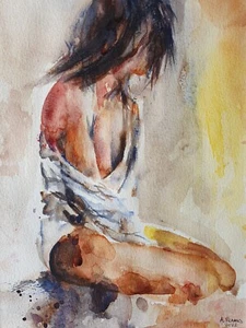 Striking Beautiful Woman Original Contemporary Watercolour Painting Framed - Picture 1 of 7