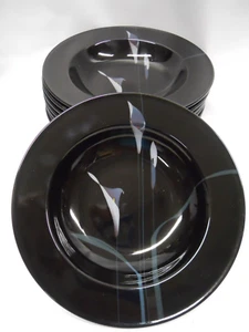 Set Of 8 MIKASA Fine China GALLERIA CALLA LILY OPUS - Black FK 701 Rimmed Soup - Picture 1 of 9