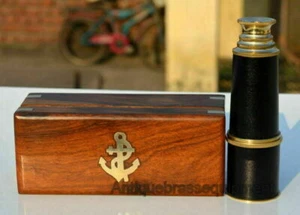 Telescope Brass Leather Victorian Nautical Spyglass 16'' ~Anchor Wooden Box Gift - Bild 1 von 8