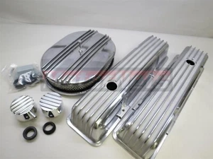 Kit de Vestir Cubierta de Válvula de Aluminio Finn Pulido Alto Chevy SBC 350 + Purificador de Aire de 12" - Imagen 1 de 12