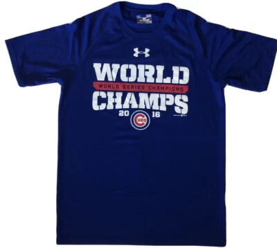 Chicago Cubs World Series 2016 Under Armour MLB T-Shirt Small Blue EUC Baseball! - Image 1 of 4